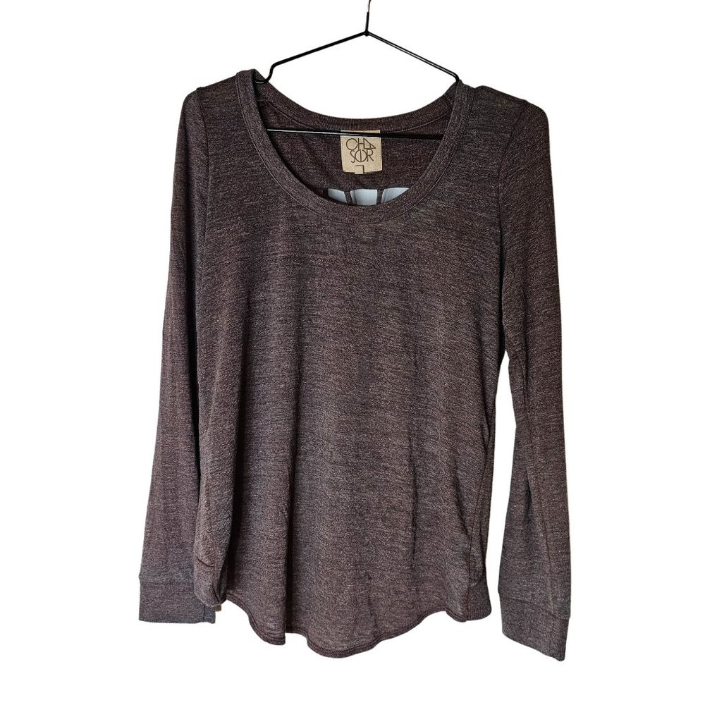 CHASER Women’s Heather Brown Caged Knotted Back Long Sleeve Top - Size Small S
